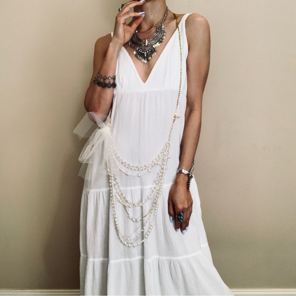 Brand New Boho white maxi dress L